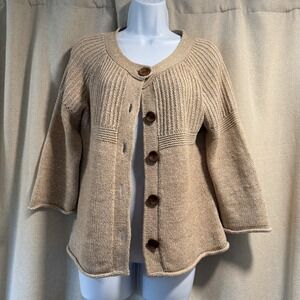 Eddie Bauer Linen Blend Knit Cardigan Button Front Neutral Color‎ M